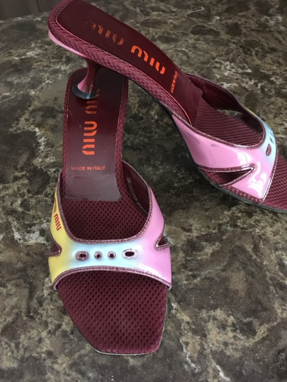 Miu Miu Pink Iridescent Open-Toe Mule Heels